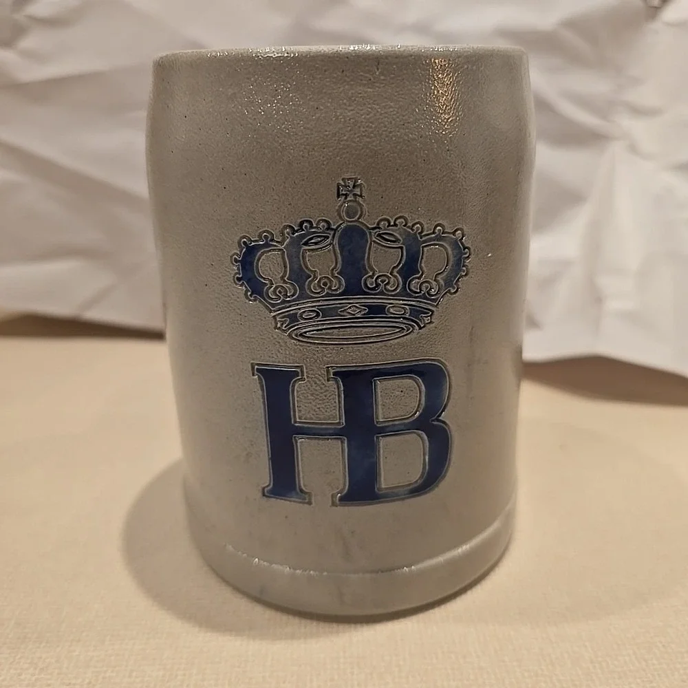 HB Hofbrauhaus Munchen .5l Gray/Blue Salt Glaze Stoneware Beer Mug Stein 5"T - Picture 1 of 8